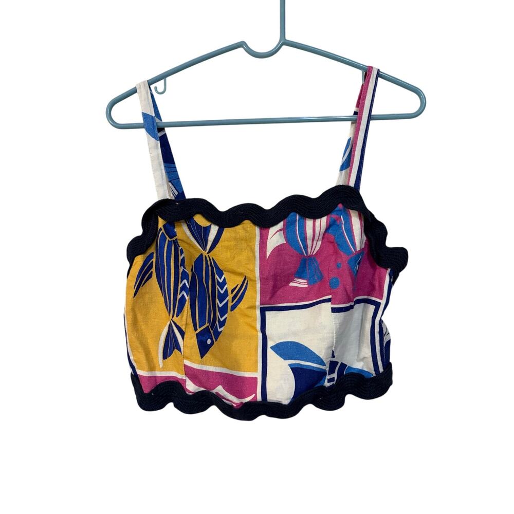 Anthropologie Celandine Medium Scallop Square-Neck Crop Tank Top Beach Vacay